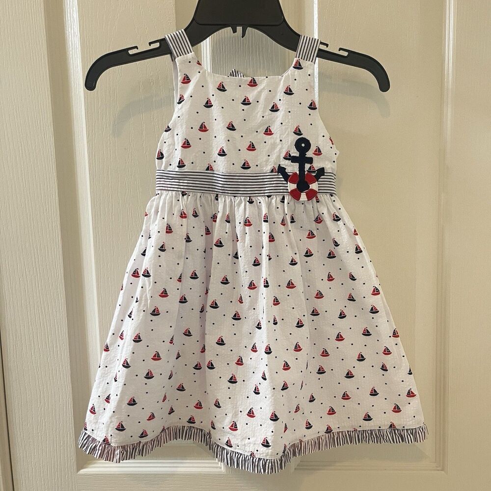 Florence Eiseman Sailboat Print Seersucker Dress with Anchor Girl's Size 3T